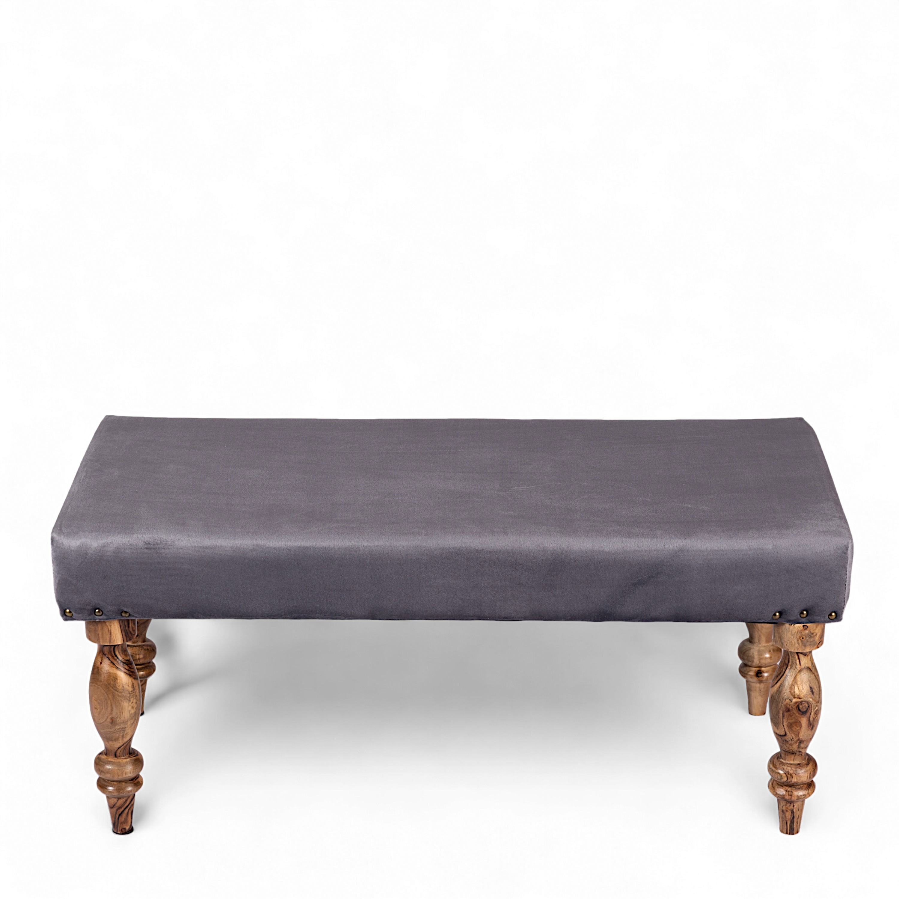 Bestone Sheesham Wood Accent 2 Seater Bench In Iron Grey Velvet