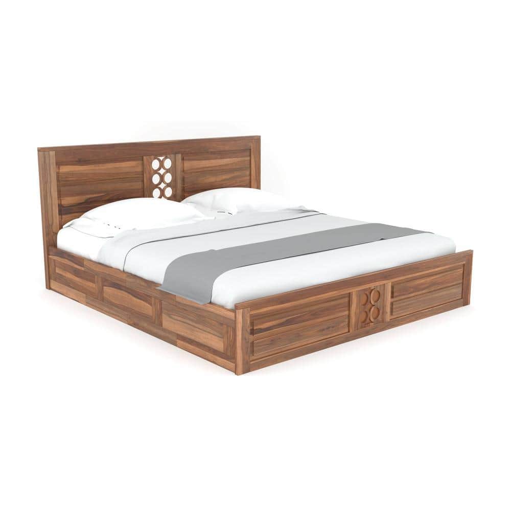 Dyla Sheesham Wood King Size Box Storage Bed In Teak Finish