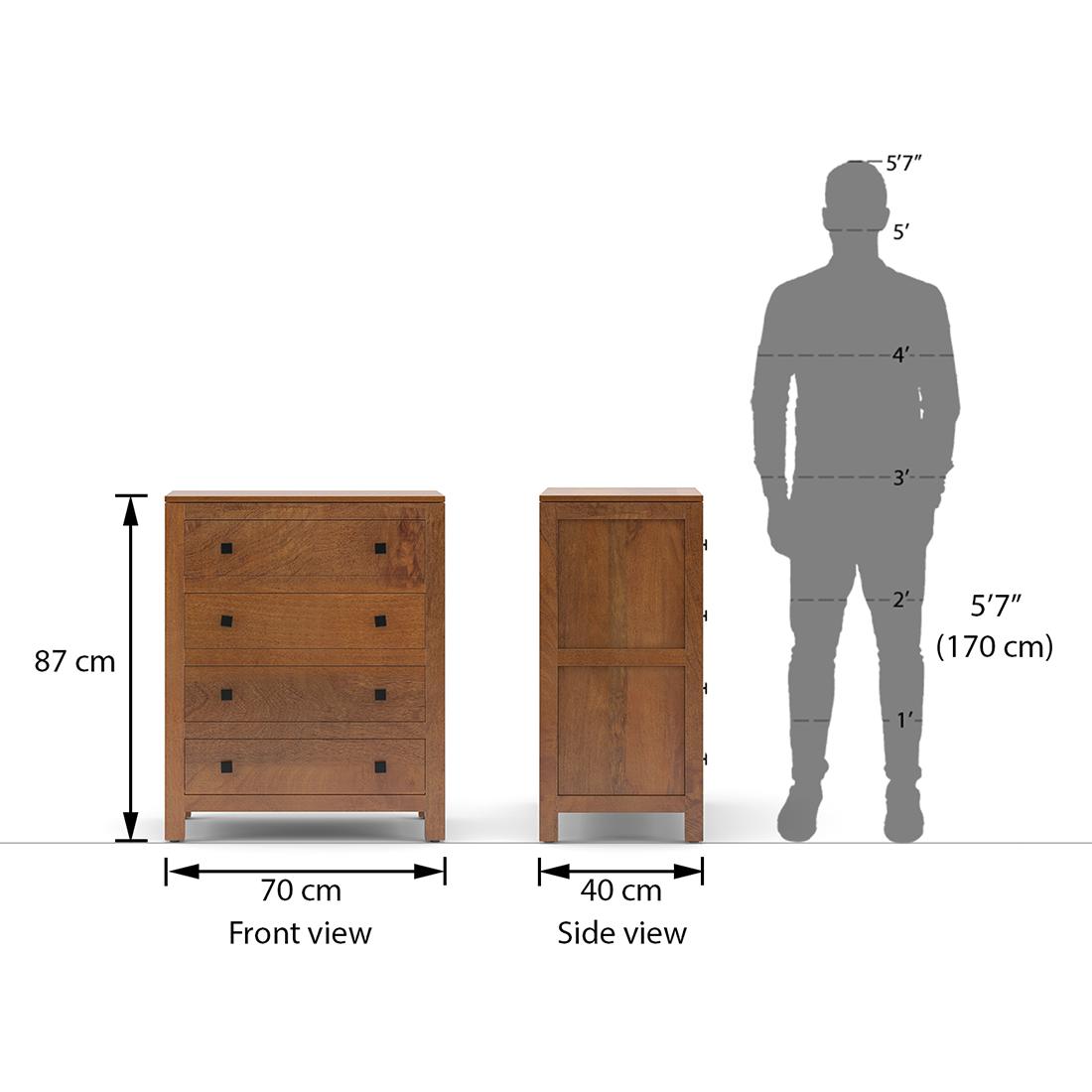 Walter Solid Wood Chest of 4 Drawers in Amber Walnut Finish