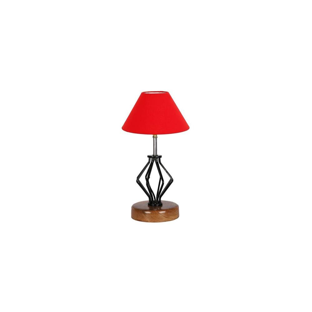 Felicity Red cotton Table lamp with Wood & Iron Base