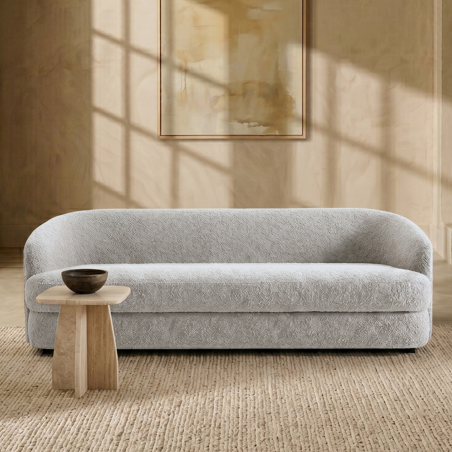 Elegantensemble Wood 3 Seater With Upholstery Non Storage Sofa In Beige Colour - Nestroots