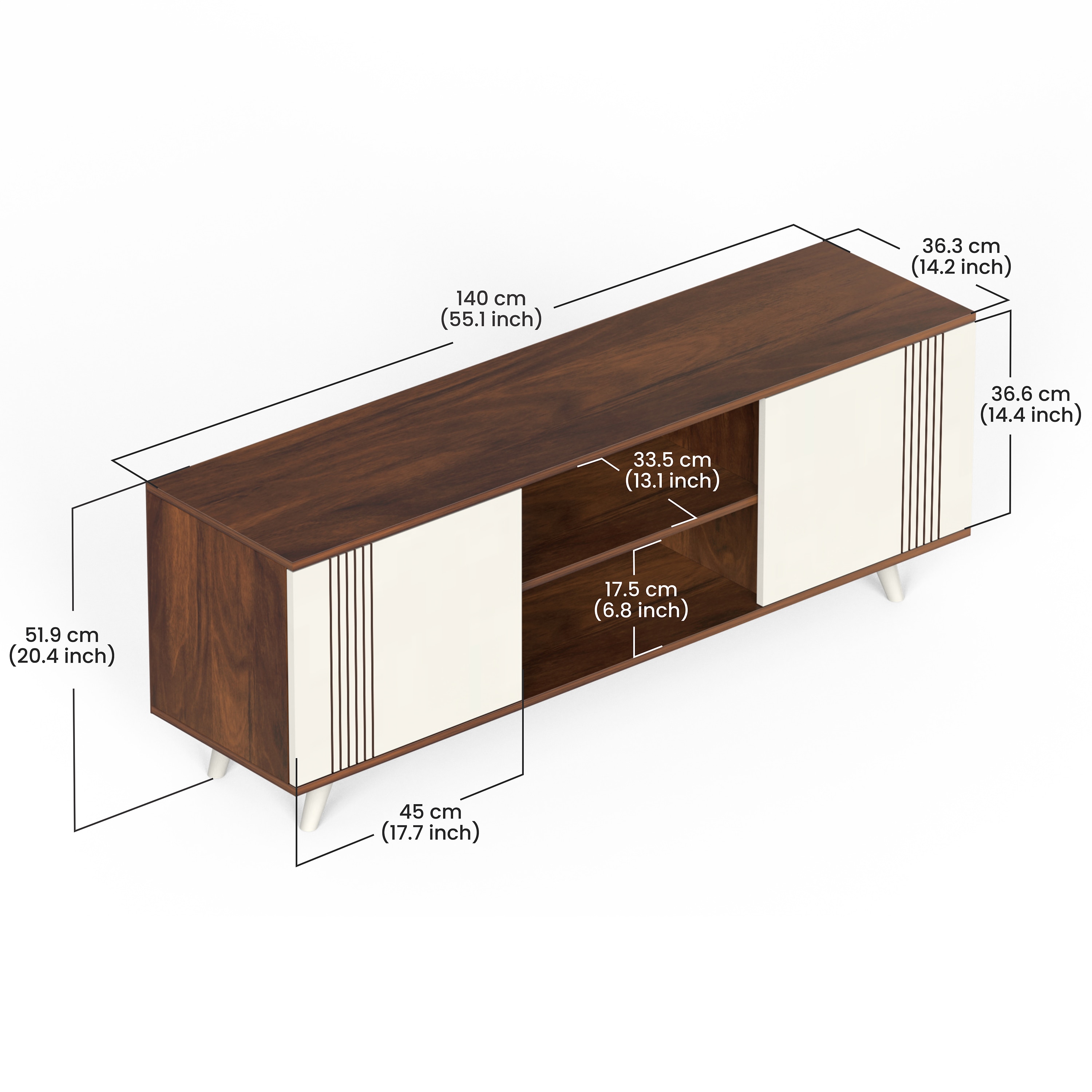 BLUEWUD Harmond Engineering Wood Floor Standing TV Entertainment Unit Set Top Box Stand/TV Cabinet Panel with Shelves for Books & D�cor Display Unit Bed Living Room Upto 55" (Brown Maple & White)