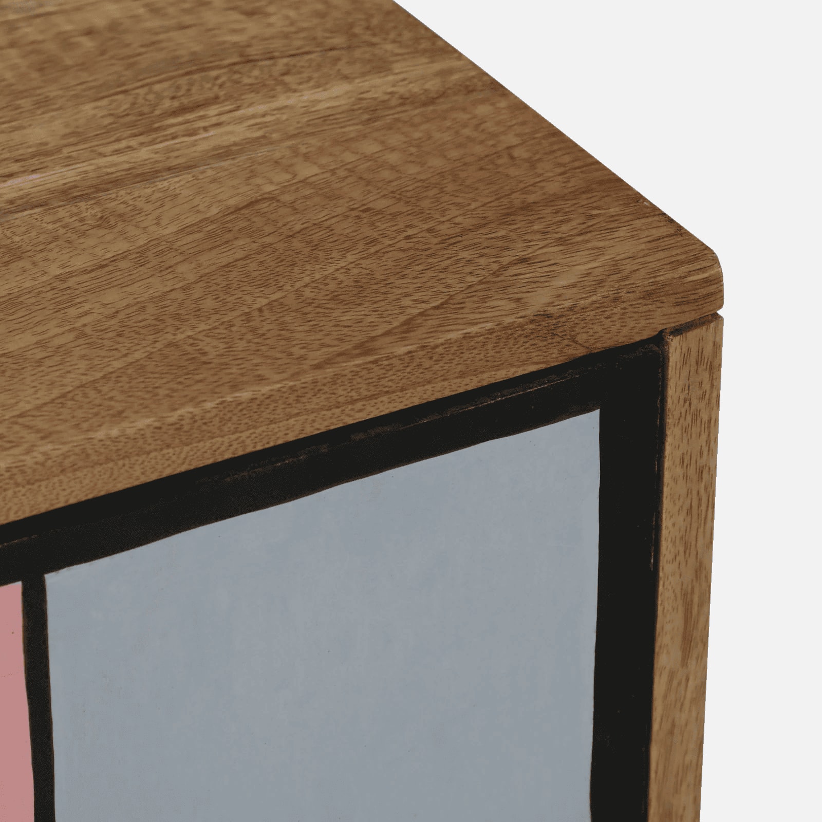 Tulisa Mango Wood Hand Painted Multicolor 4 Door Cabinet In Natural Finish