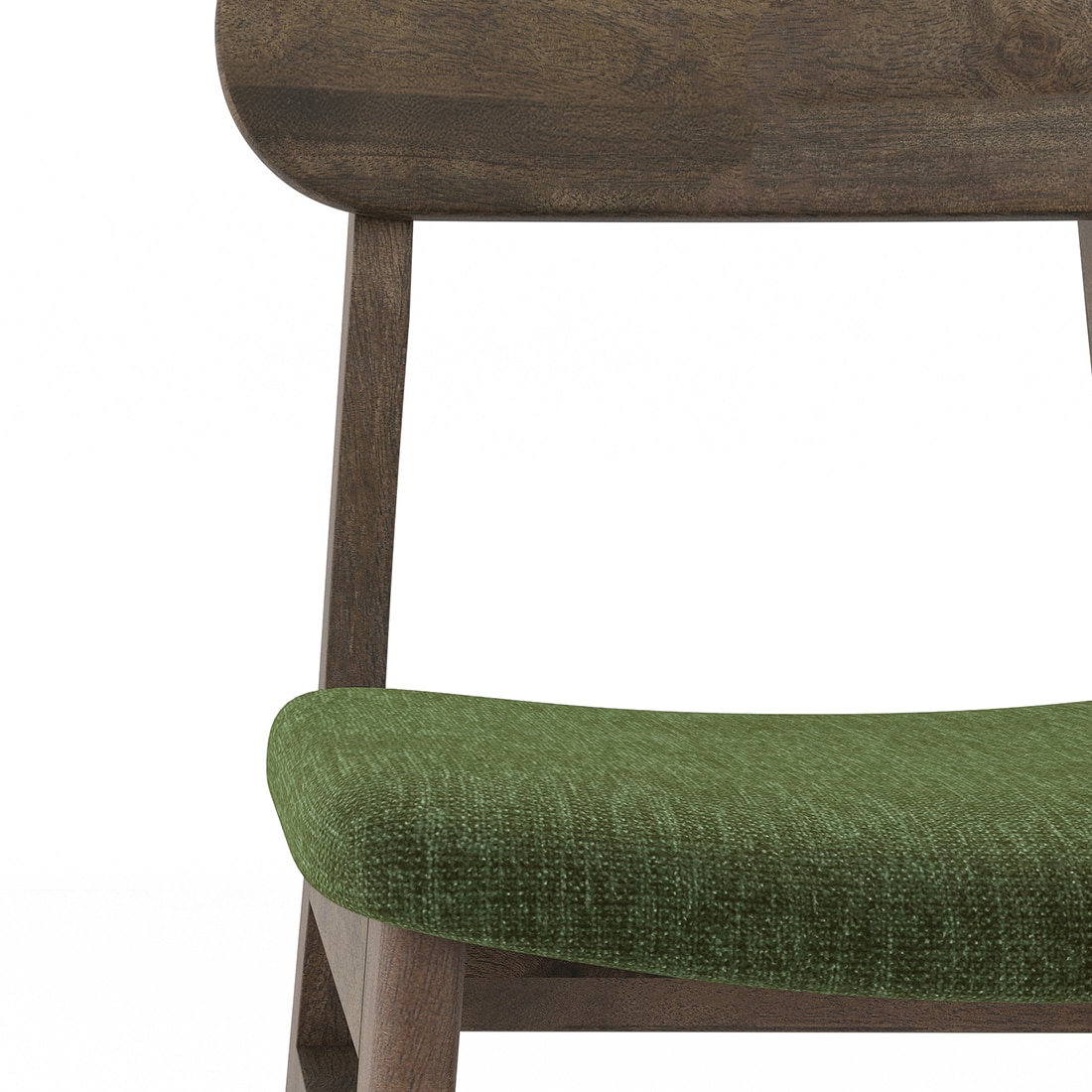 Lunar Solid Wood Dining Chair Set of 2 In Danish Walnut Finish With Moss Green Fabric Colour