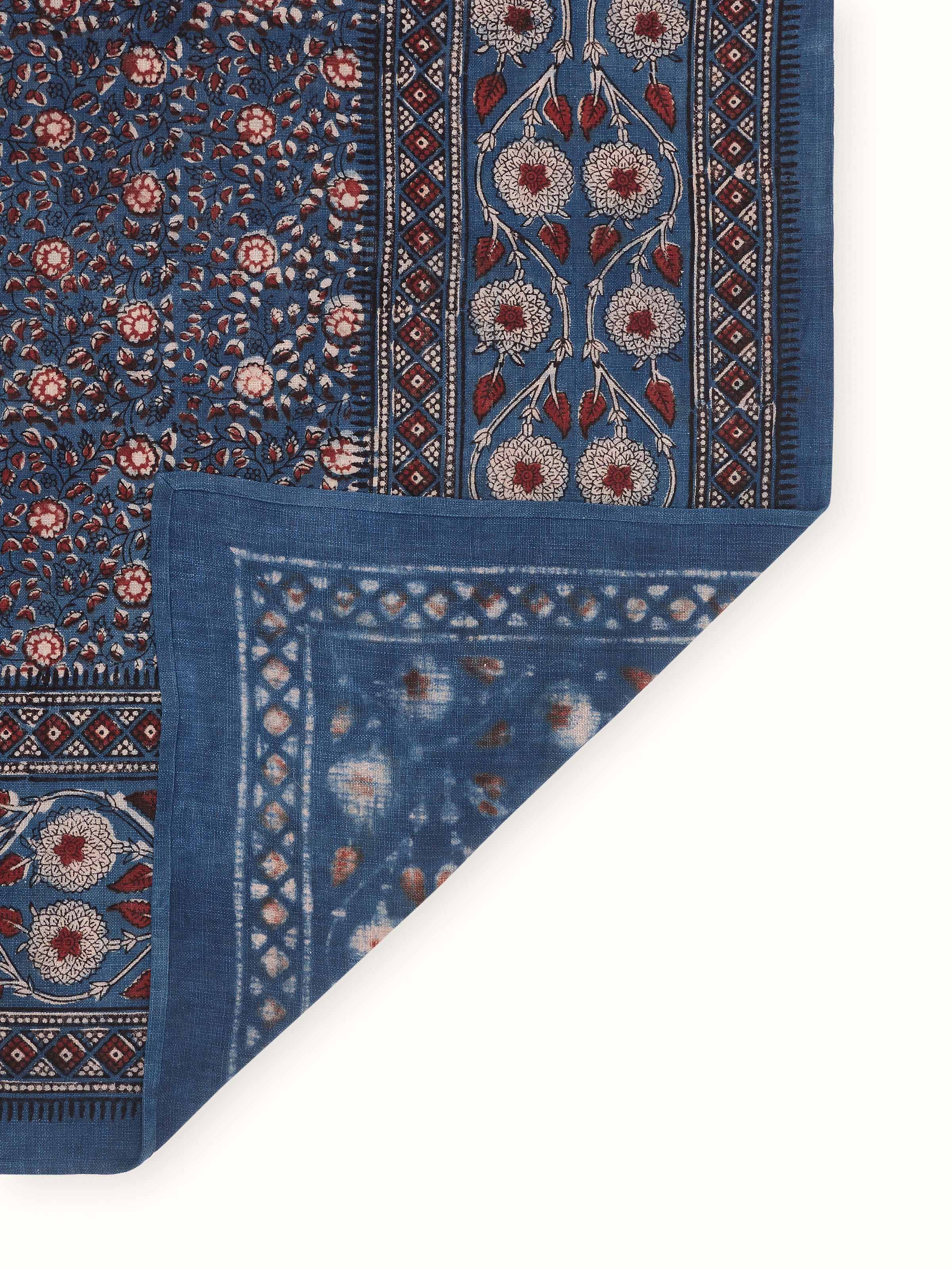 Puspita Indigo Cotton Dabu Hand Block Printed Table Cover 4 Seater
