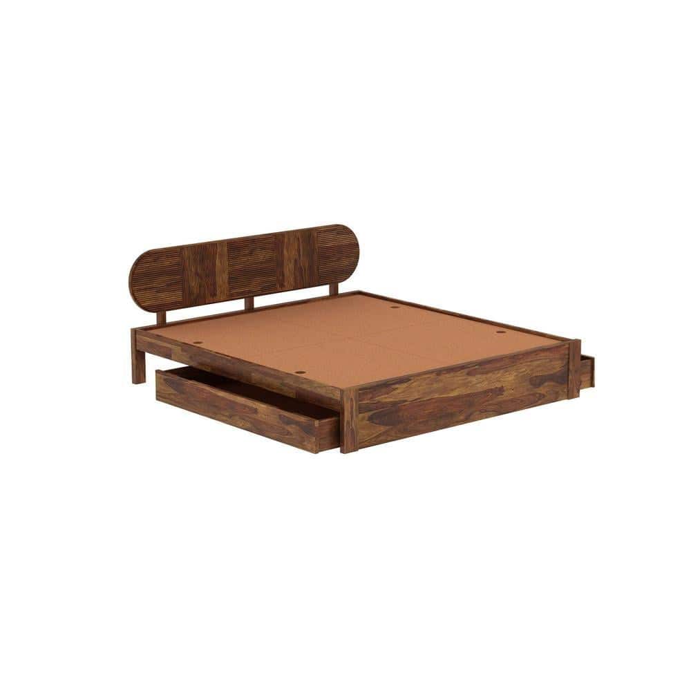 Woodwhiz Solid Wood King Bed With Drawer Storage In Provincial Teak Finish