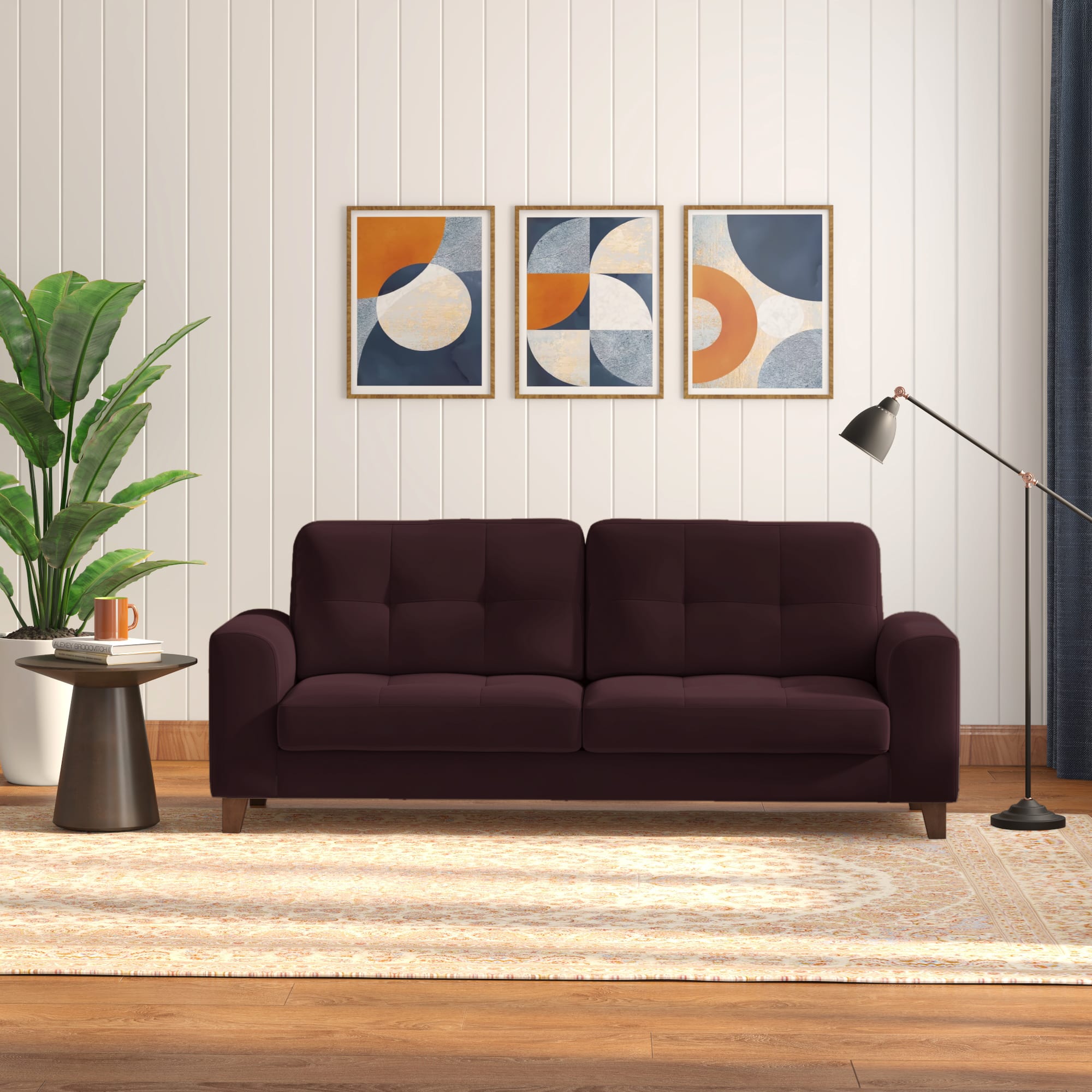 Verona Premium 3 Seater Fabric Sofa in Deep Plum Velvet Colour
