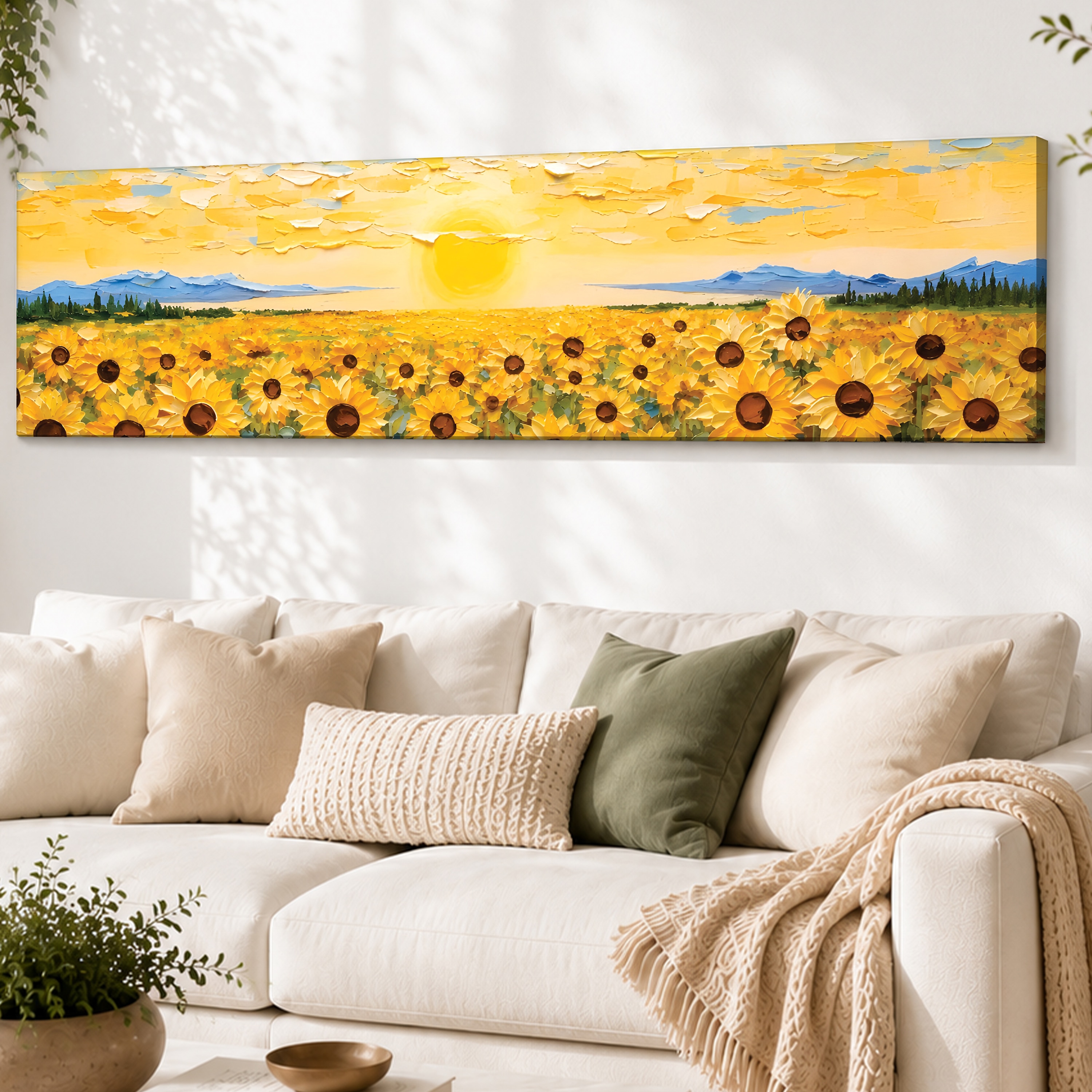 Sunflower Field Landscape Canvas Wall Art 12 x 46 Inch - Art Street