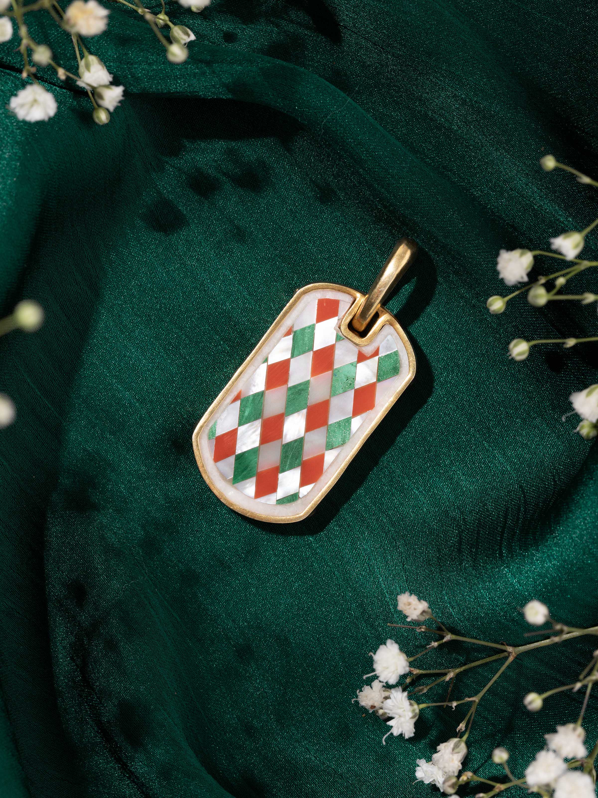 Lifestyle shot of Parchinkari pendant styled with traditional ethnic wear.