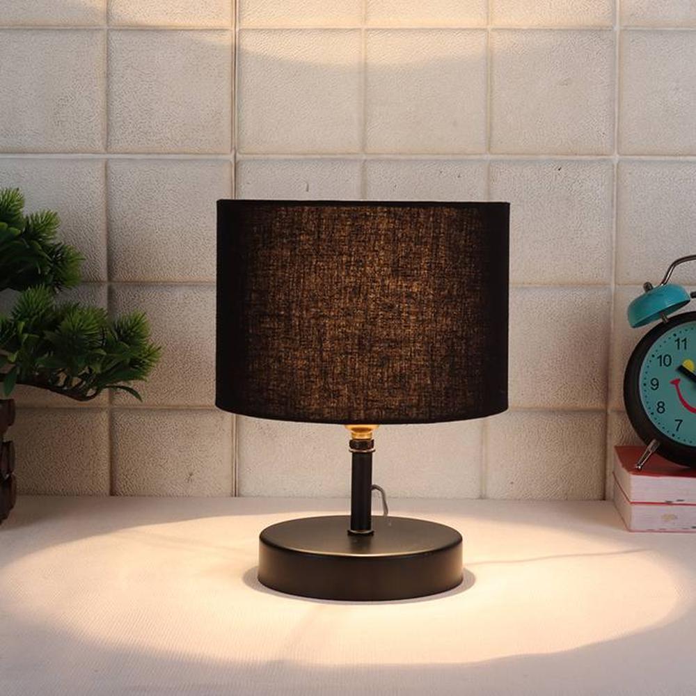 Vendela Black Fabric Shade Table Lamp with Black Iron Base
