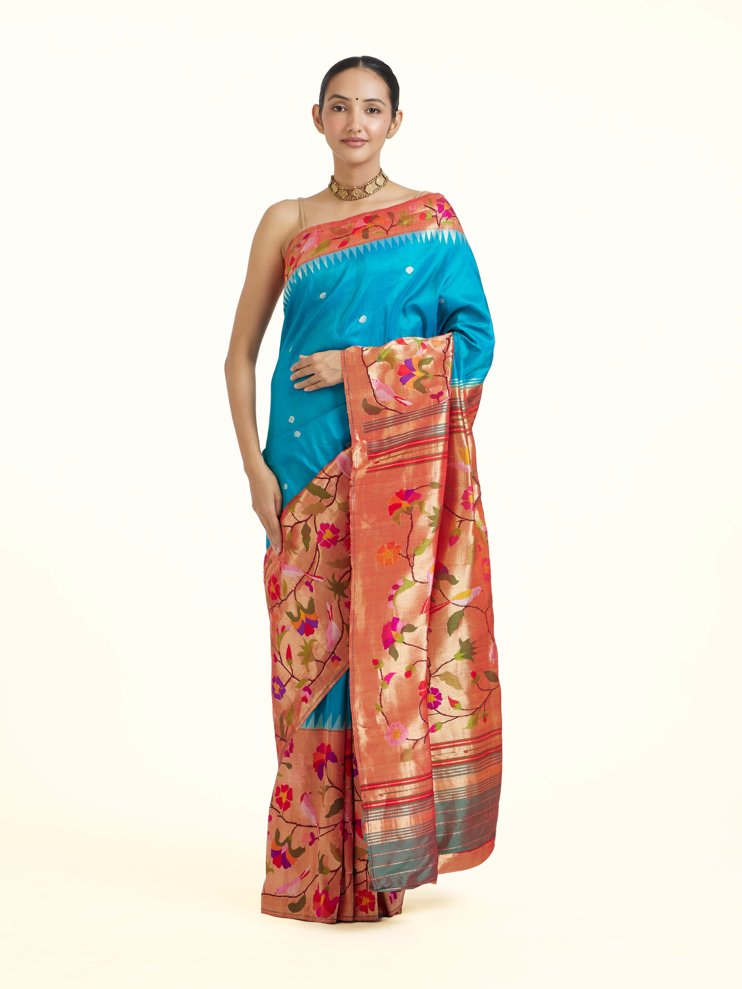 Turquoise Mulberry Silk Paithani Handloom Saree