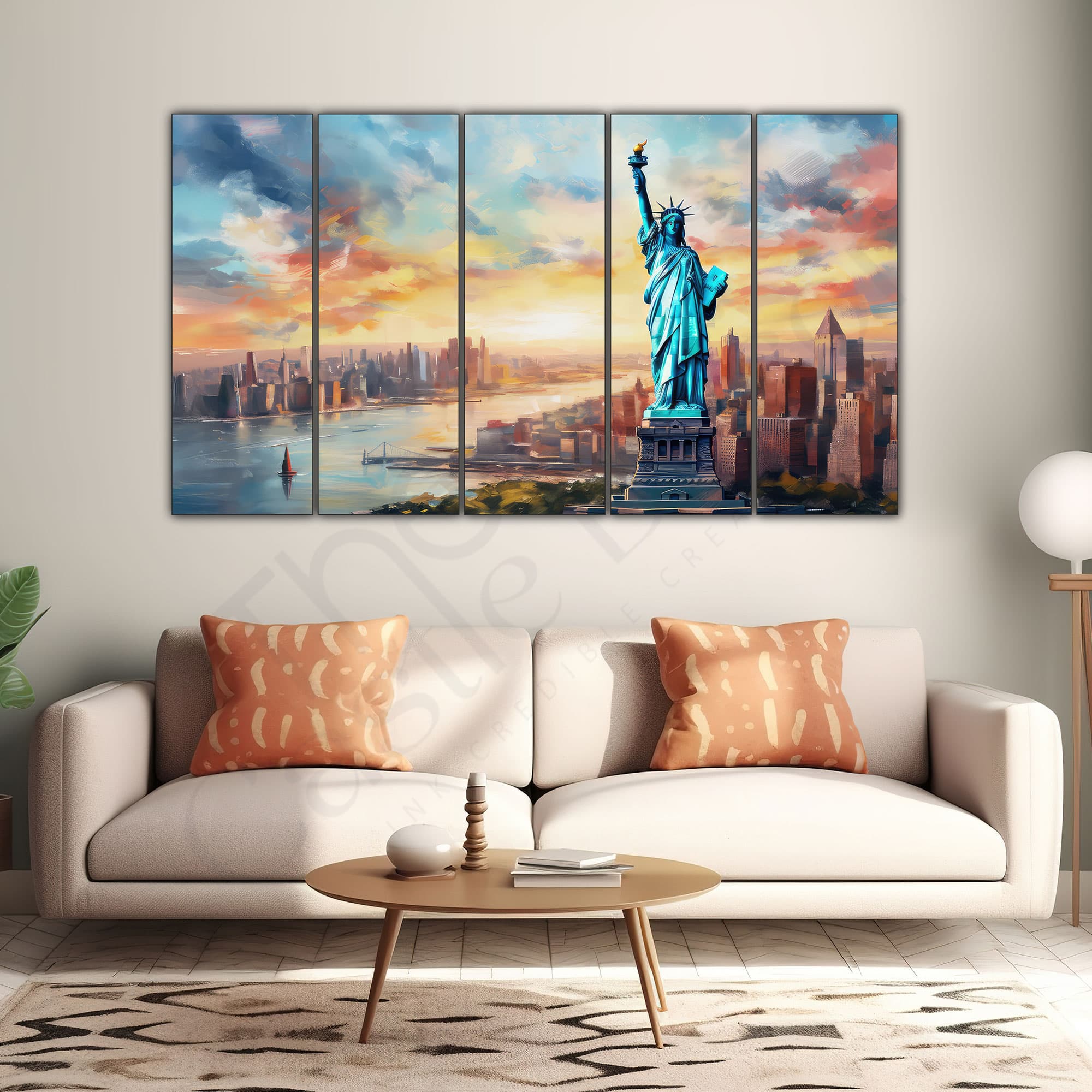 The Castle Decor Statue Of Liberty Wall Painting Wooden Framed Digital Painting 27x48 Inch - The Castle Decor