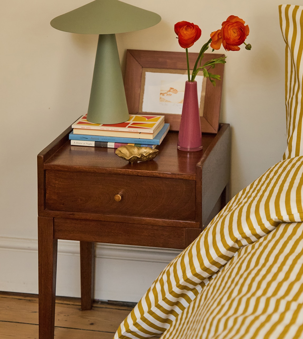 Harmful Solid Wood Bed Side Table In Dark Brown  Finish