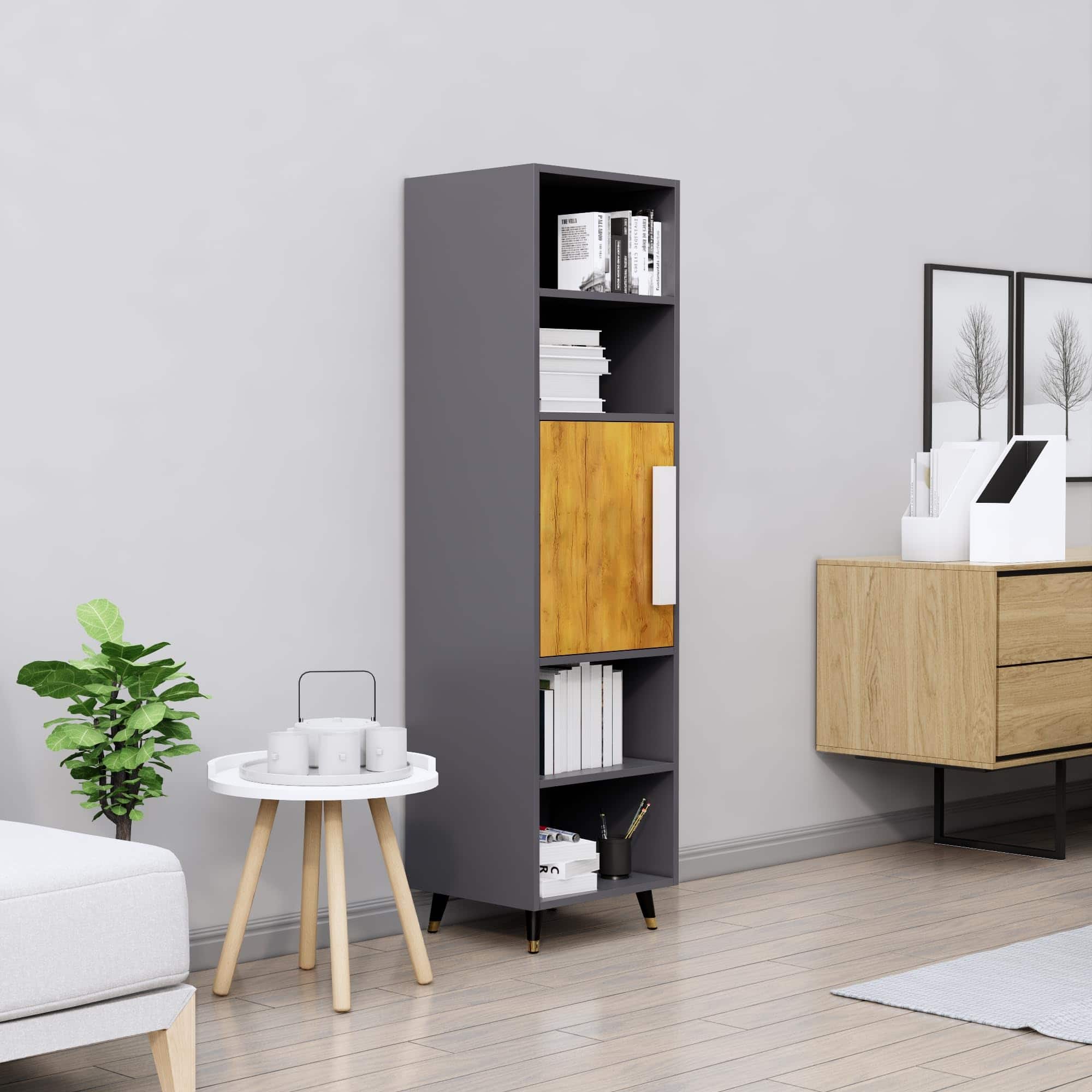 Hexa Engineered Wood Bookshelf Multipurpose Storage Rack in Slate Grey and Giant Wood Colour - HexaRed