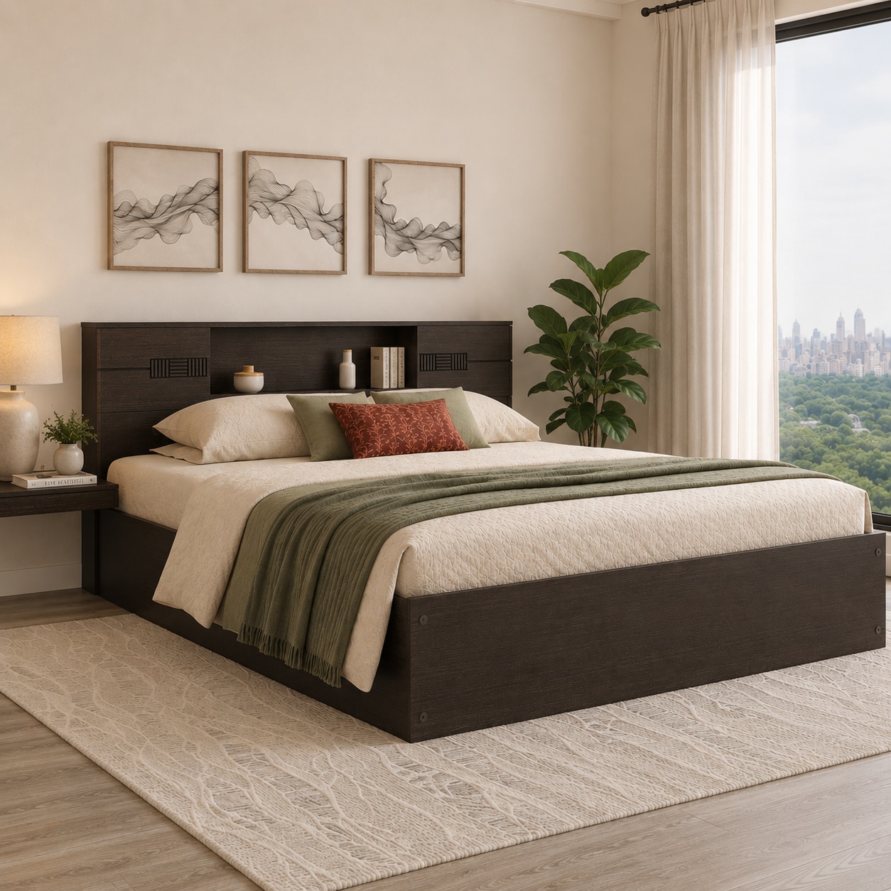 Adikia Engineered Wood King Size Bed With Drawer Storage (Melamine Finish)