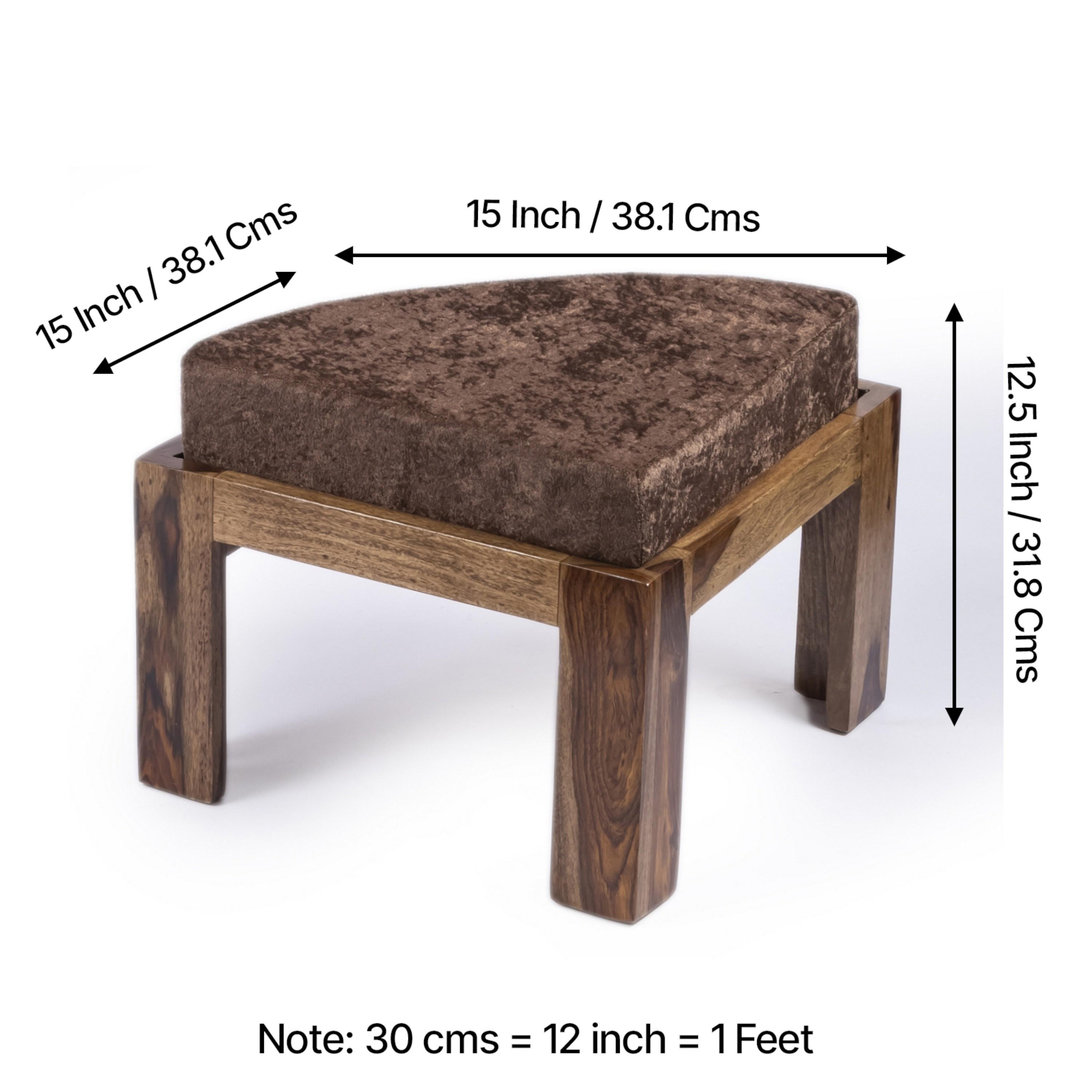 Nashville Sheesham Wood 4 Seater Coffee Table Set In Teak Finish Brown Sparkle Velvet Cushion