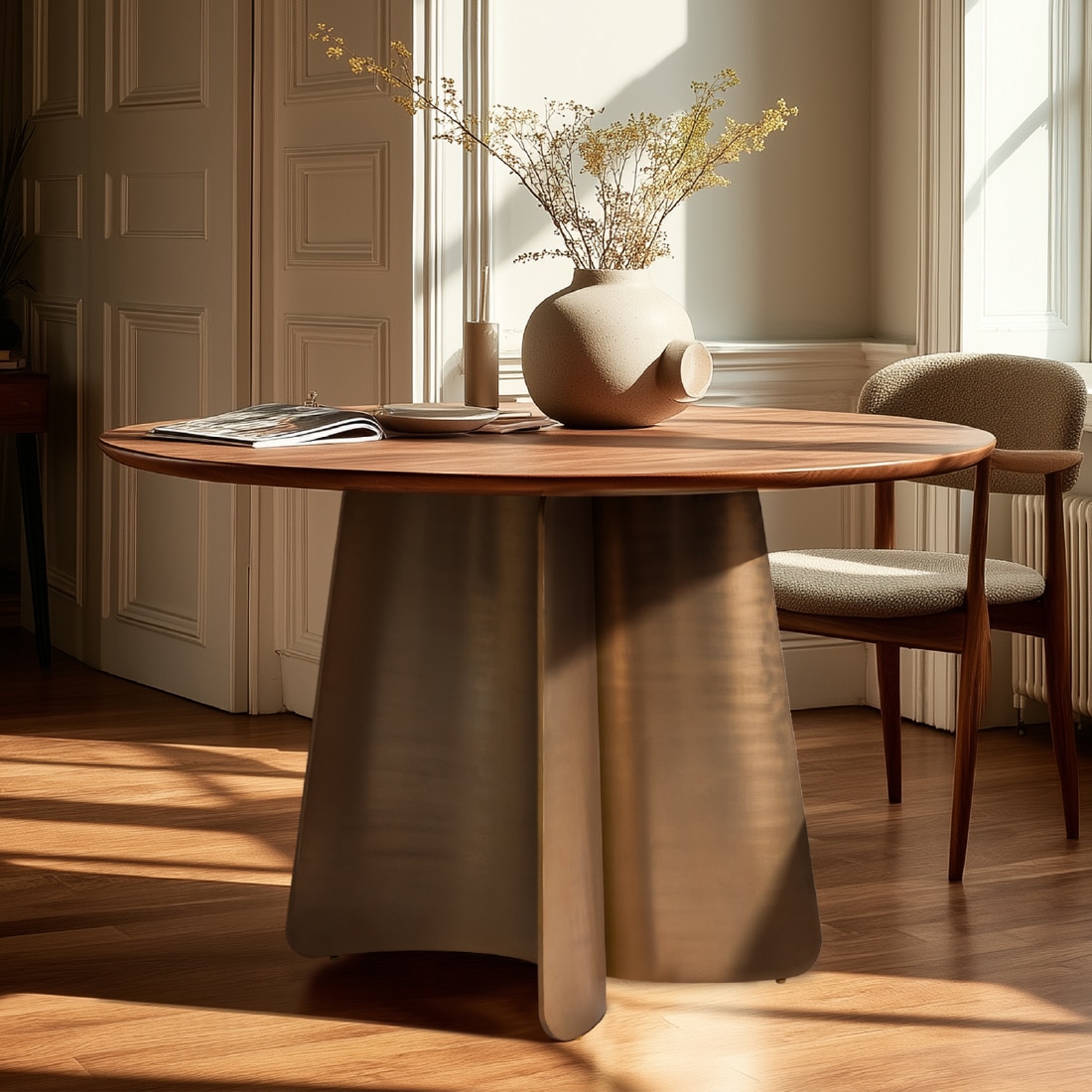 Akar Solid Wood Four Seater Dining Table in Gold Finish - Orange Tree