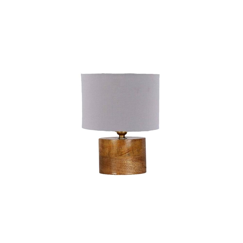 Cormac Grey cotton table lamp with Natural Wood Base