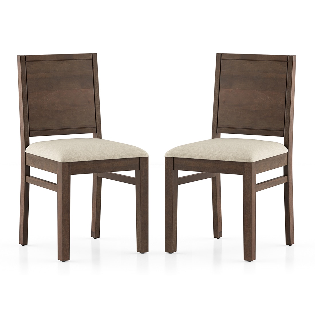 Atlas Dining Chair Set 2 In Danish Walnut Finish With Wheat Brown Colour Fabric