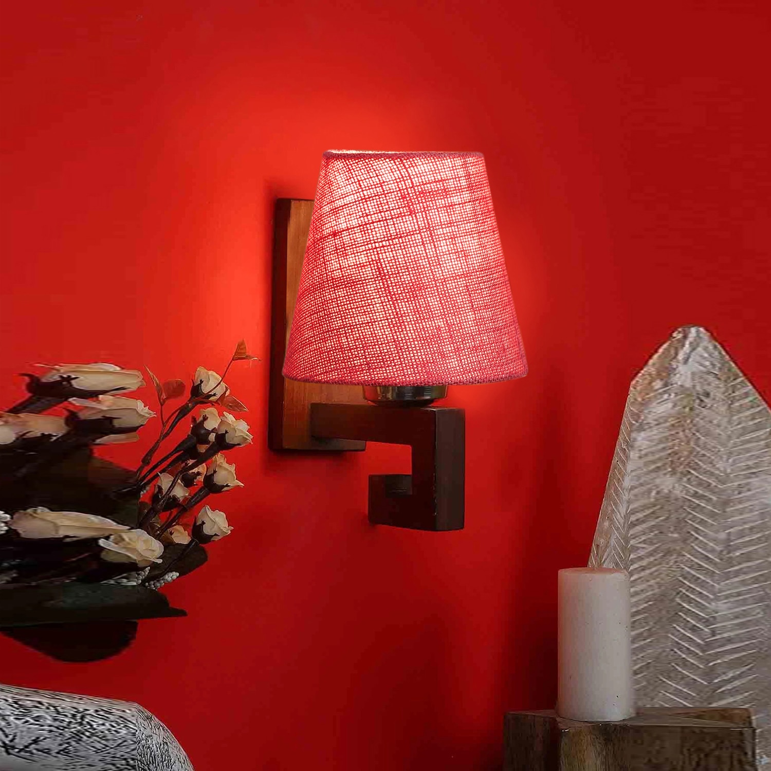 Devansh Solid Wood Electric Wall Light in Pink Colour with Pink Shade Count of 1 Light - Devansh