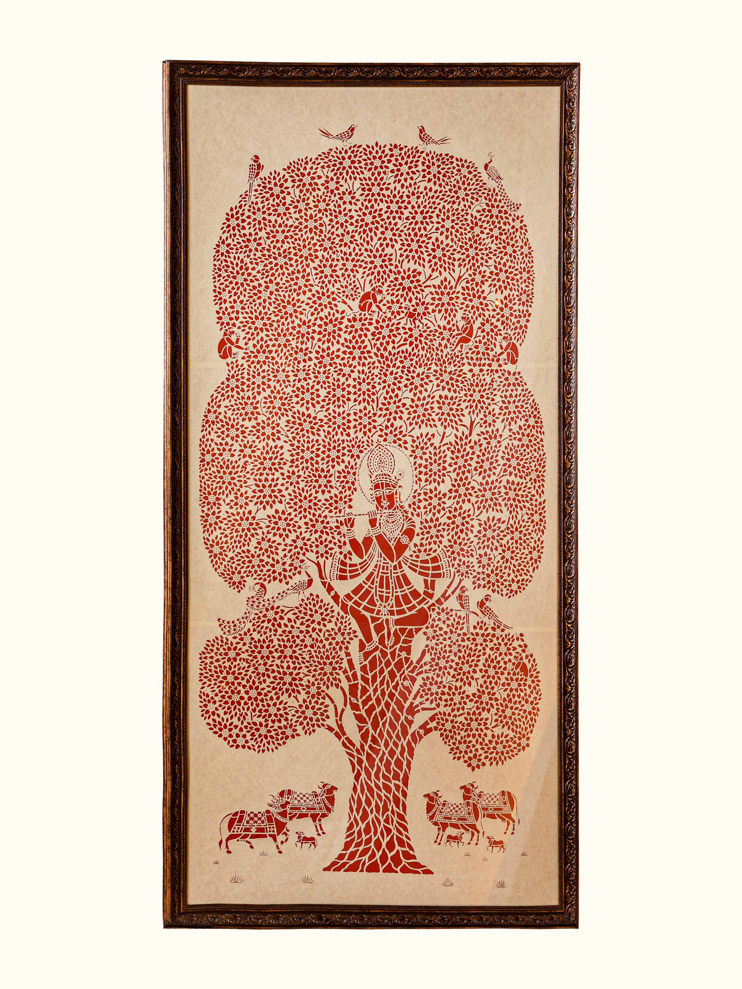 Sanjhi Paper Stencil Kalpavriksha with Krishna Wall Art