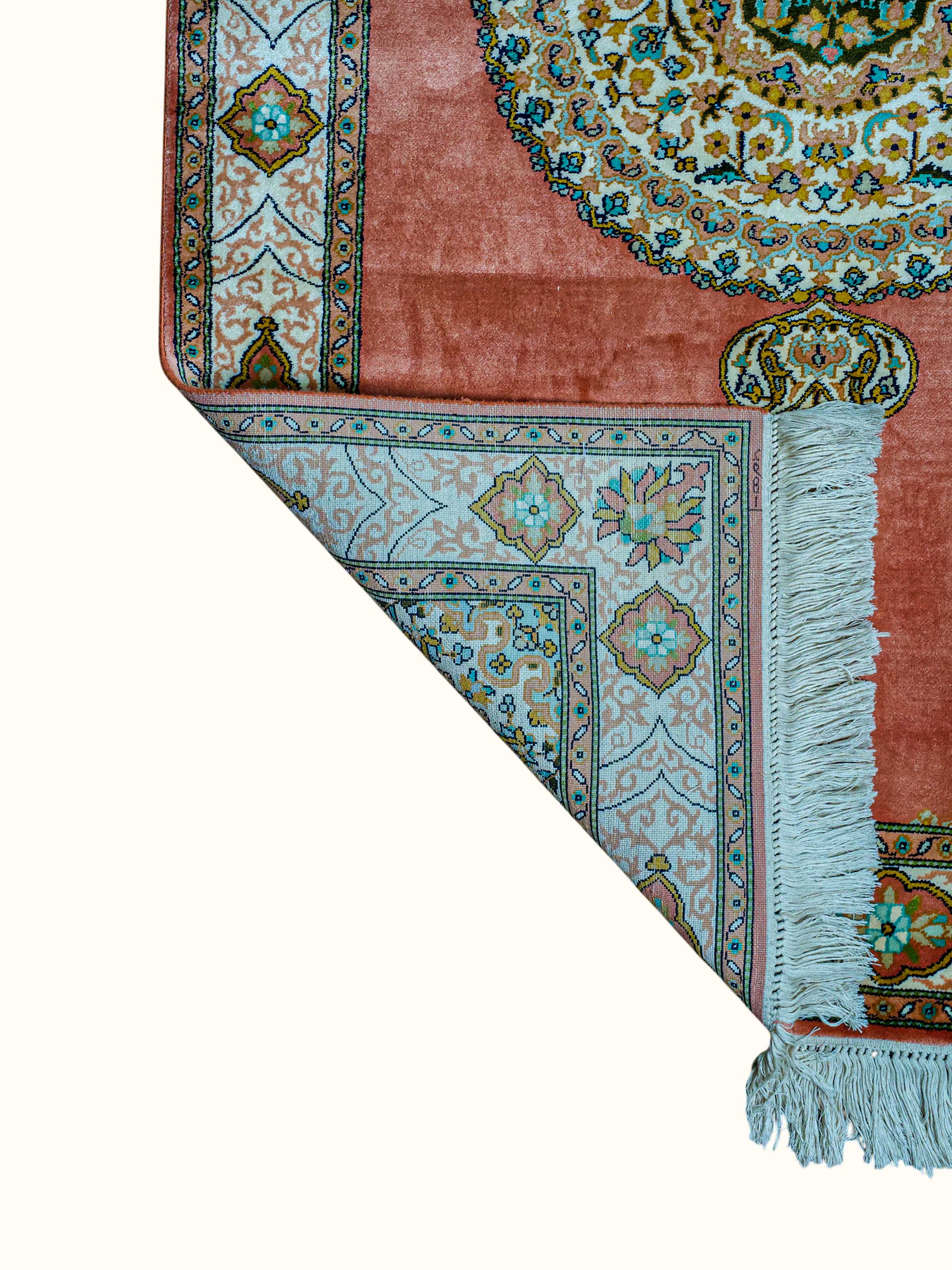 Traditional Persian Rust Opan Kashmir Silk Hand-Knotted Carpet