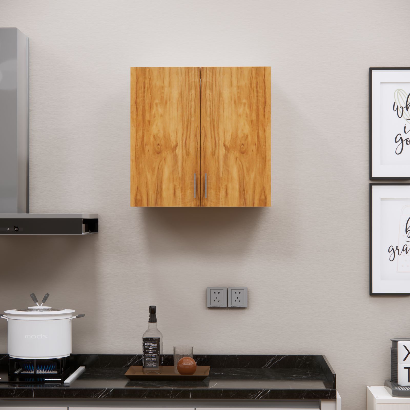 2 Doors Modular Wall Mounted Kitchen Cabinet With Adjustable Shelf In Highland Pine Finish - Speciality Panels