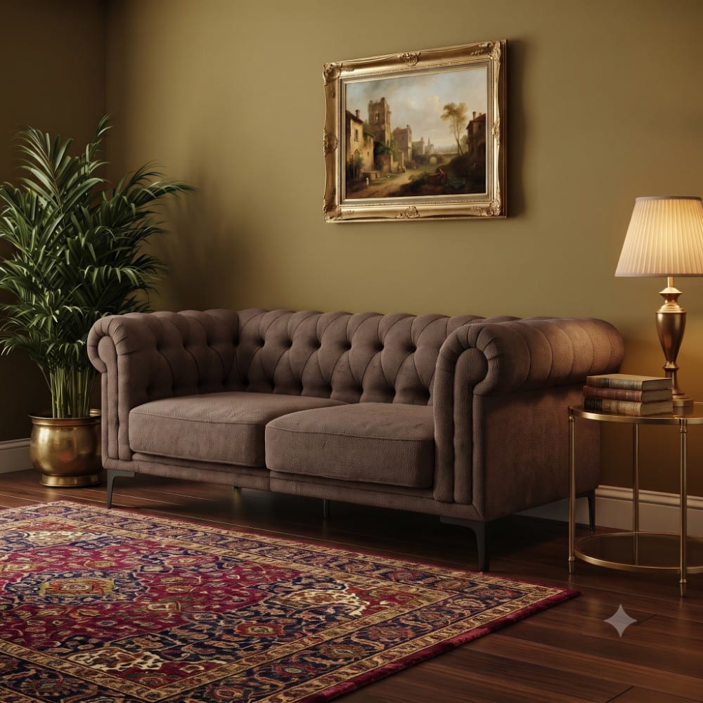 Bellmore 3 Seater Tufted Woven Chesterfield Sofa Brown