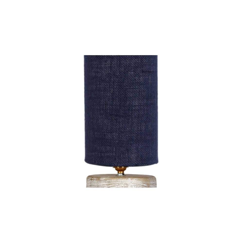 Walter Blue Jute table lamp with White Brushed wood base