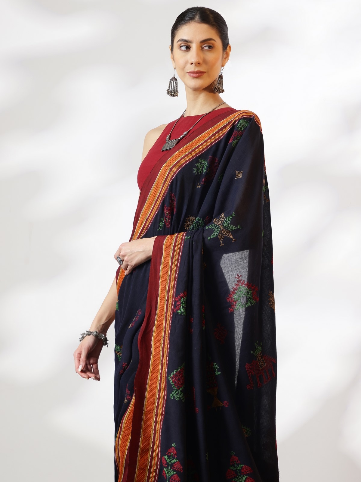 Blue Cotton Silk Kasuti Embroidered Saree