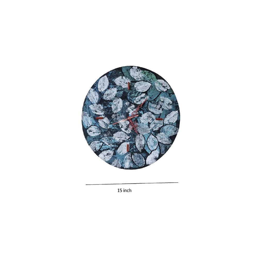 Penland Black Blue Colour Engineered Wood Wall Clock with handpainted leaves bFashions