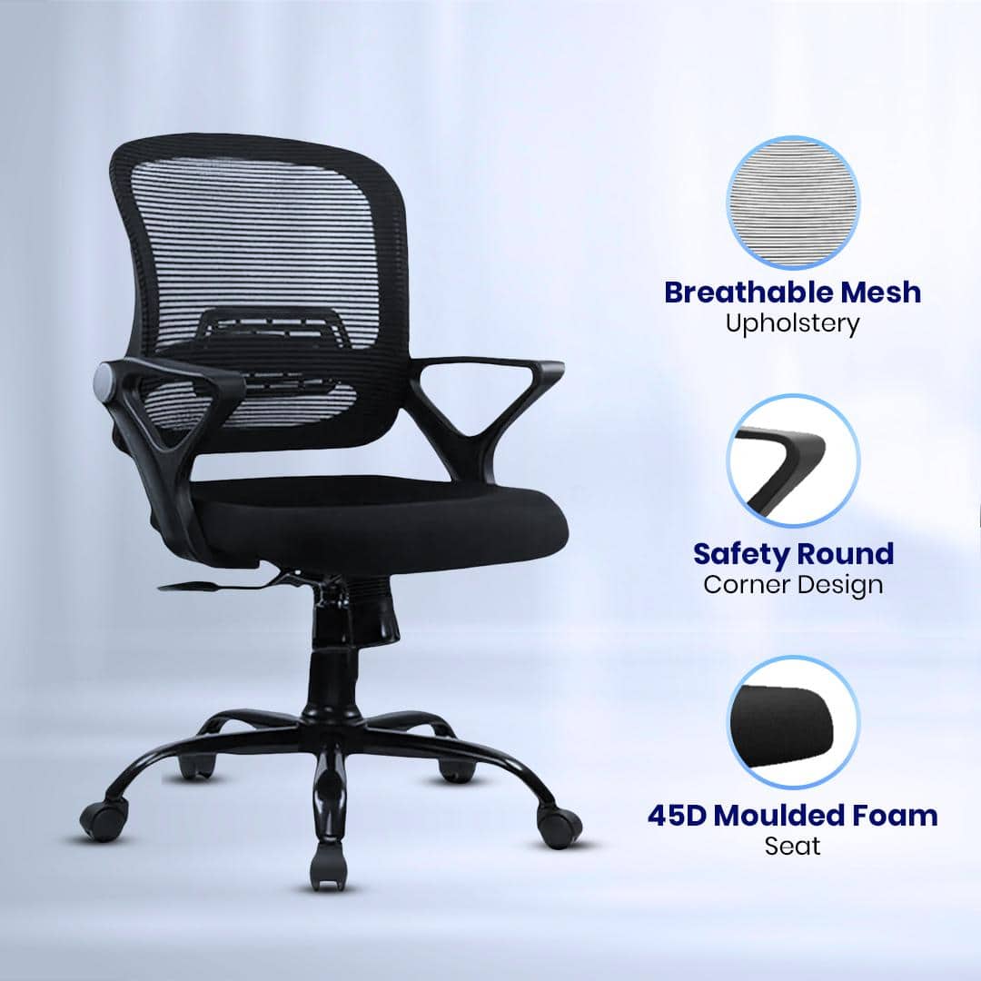 Elva Mid Back Mesh Office Chair in Black Color