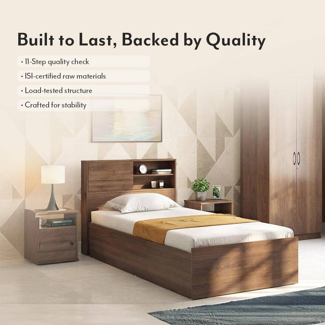 Amy Engineered Wood Single Size Box Storage Bed In Classic Walnut Finish