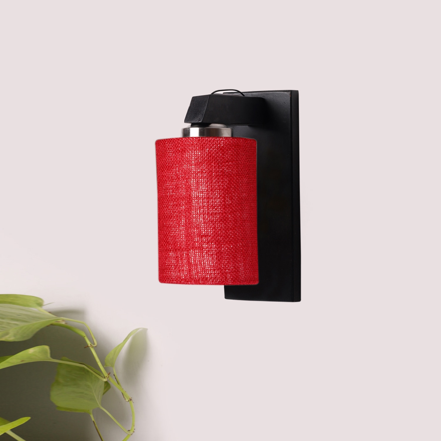 Devansh Solid Wood Electric Wall Light in Brown Colour with Maroon Shade Count of 1 Light - Devansh