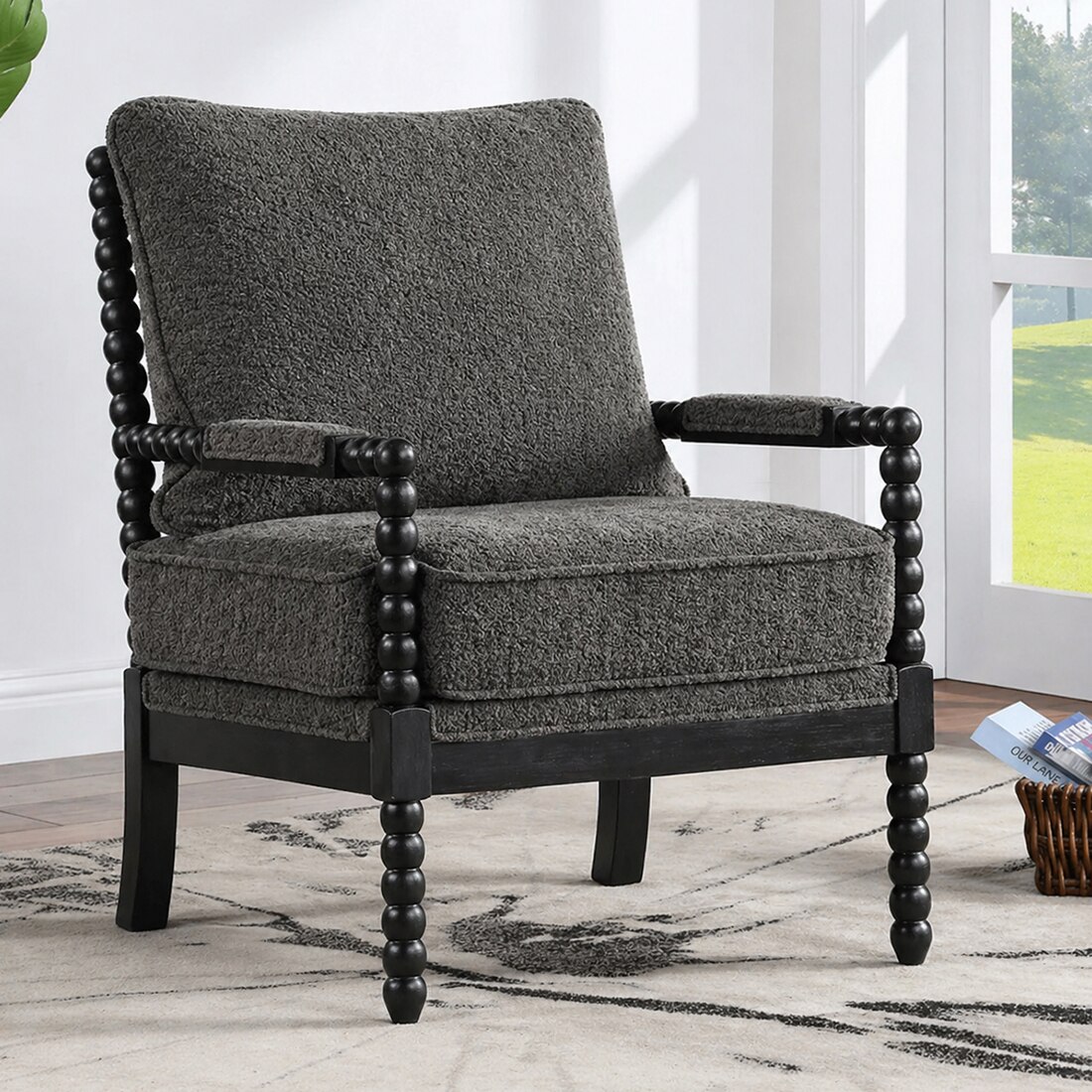 Luxe Boucle Fabric Lounge Chair in Grey Colour - KURSIWALLAH