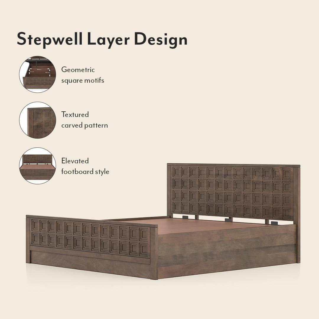 Baori Solid Wood Queen Size Hydraulic Storage Bed In Danish Walnut Finish