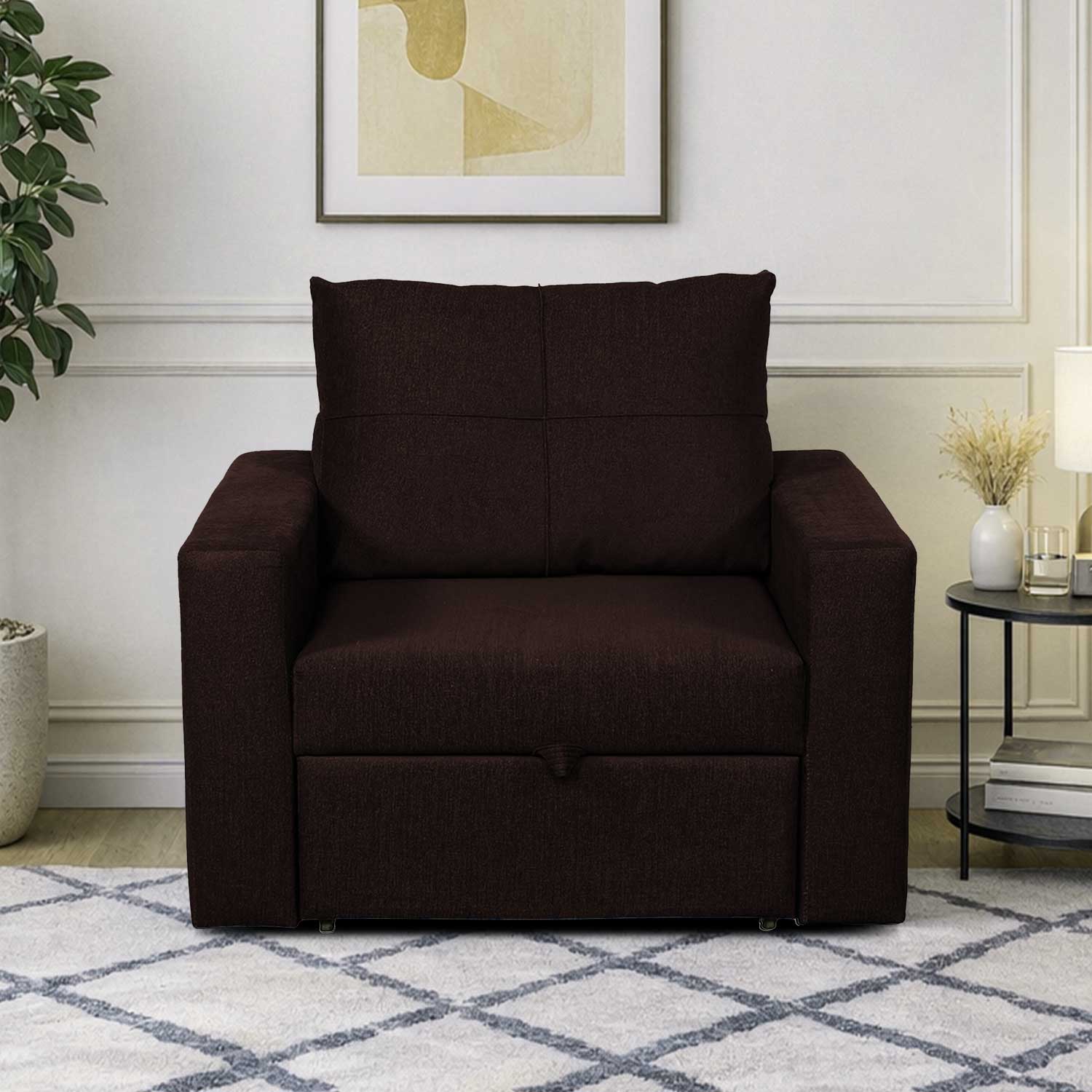 Bella One Seater Pull Out Fabric Sofa Cum Bed Brown
