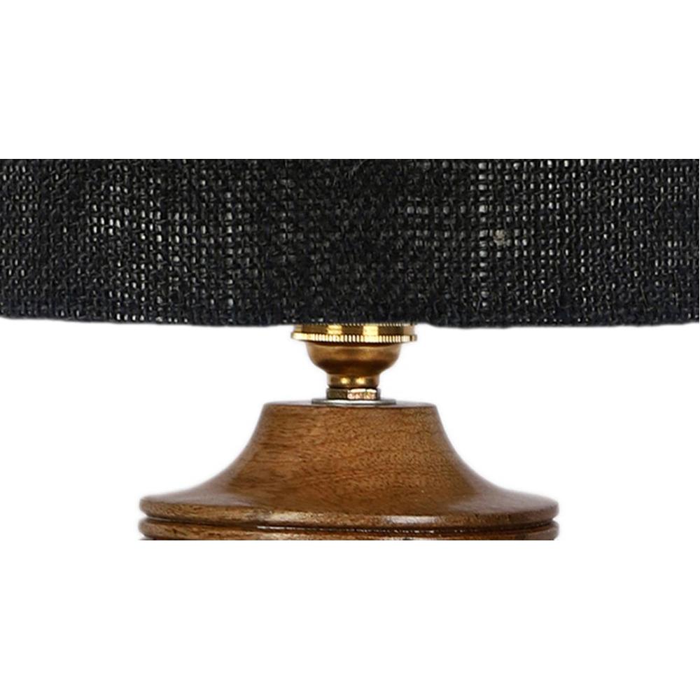 Cinderella Black Jute Table Lamp with Natural Wood Base