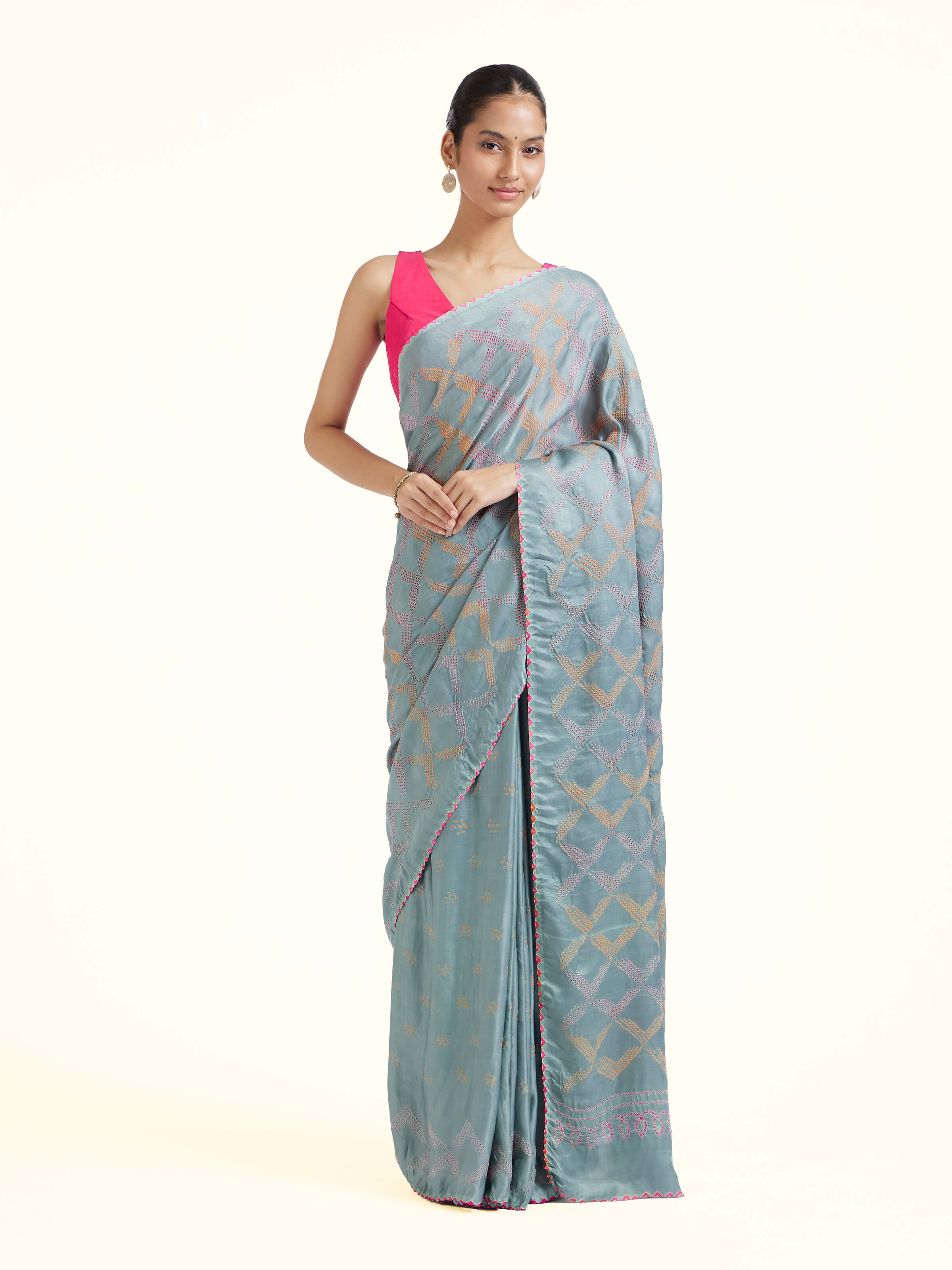 Light Green Silk Tie & Dye Bandhani Saree