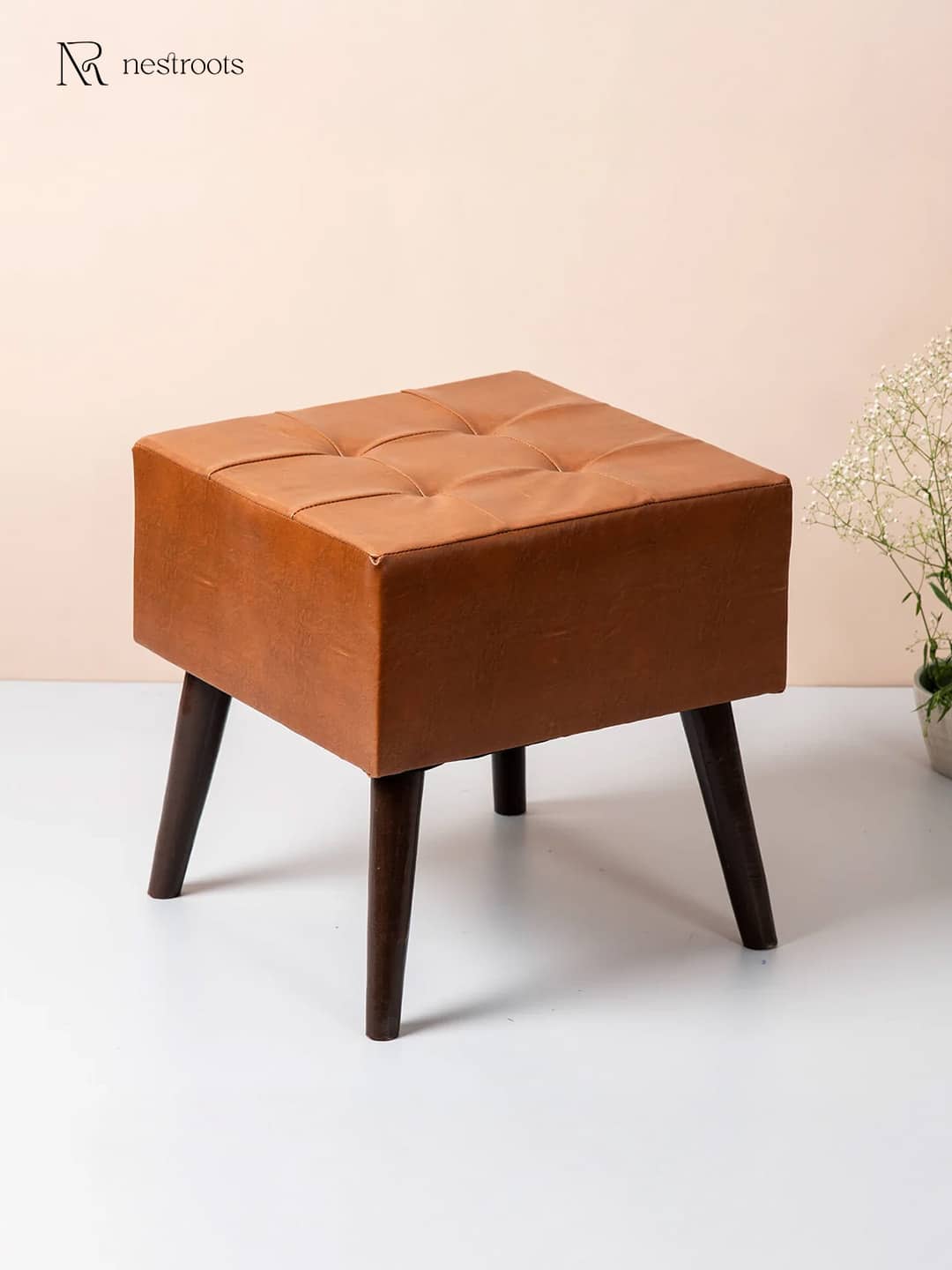 Axel Faux Leather Tufted Wooden Stool for sitting - Nestroots