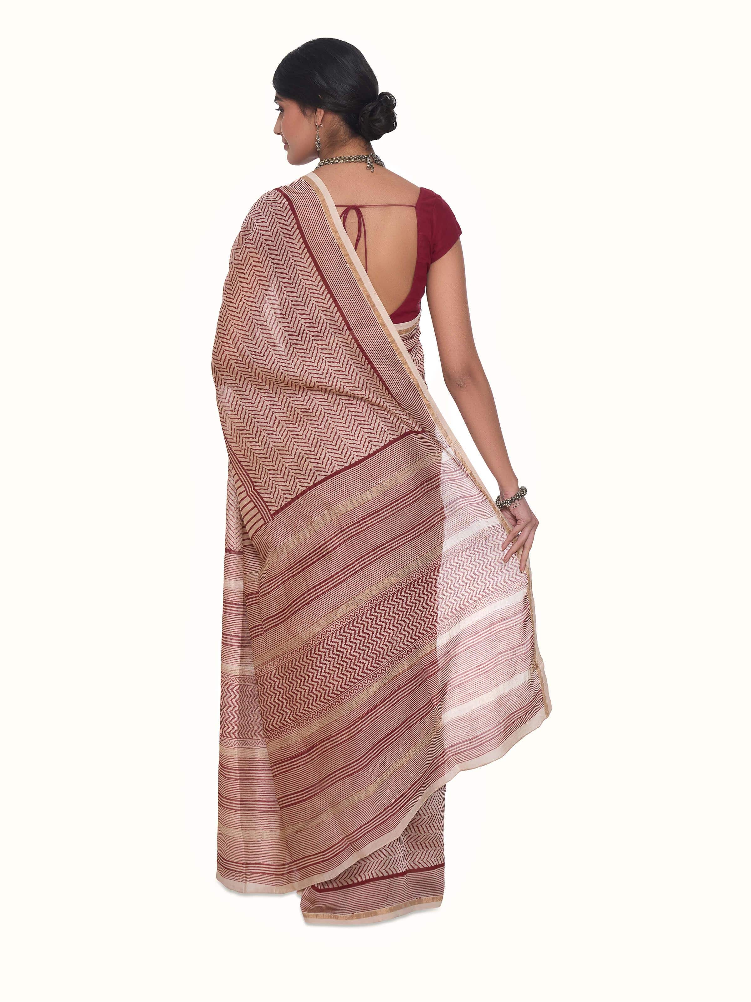 Red Chanderi Cotton Silk Bagh Block Printed Saree