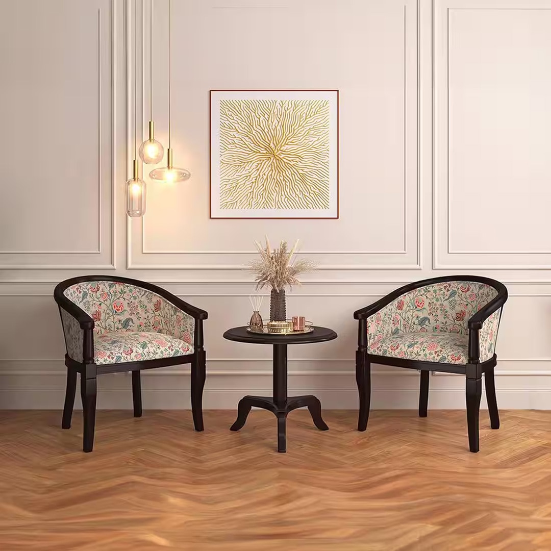 Florence Solid Wood Lounge Chair in Calico Floral Colour
