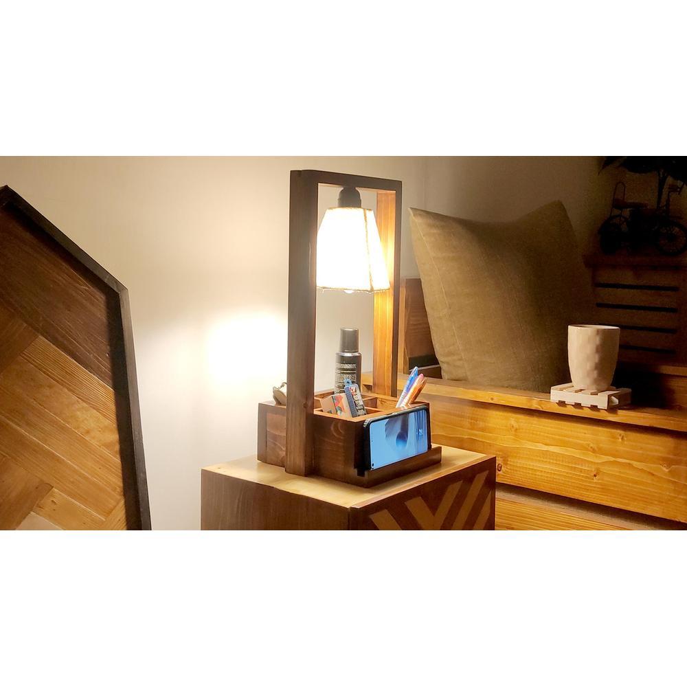 Strew Wooden Table Lamp with Brown Base and Premium White Fabric Lampshade