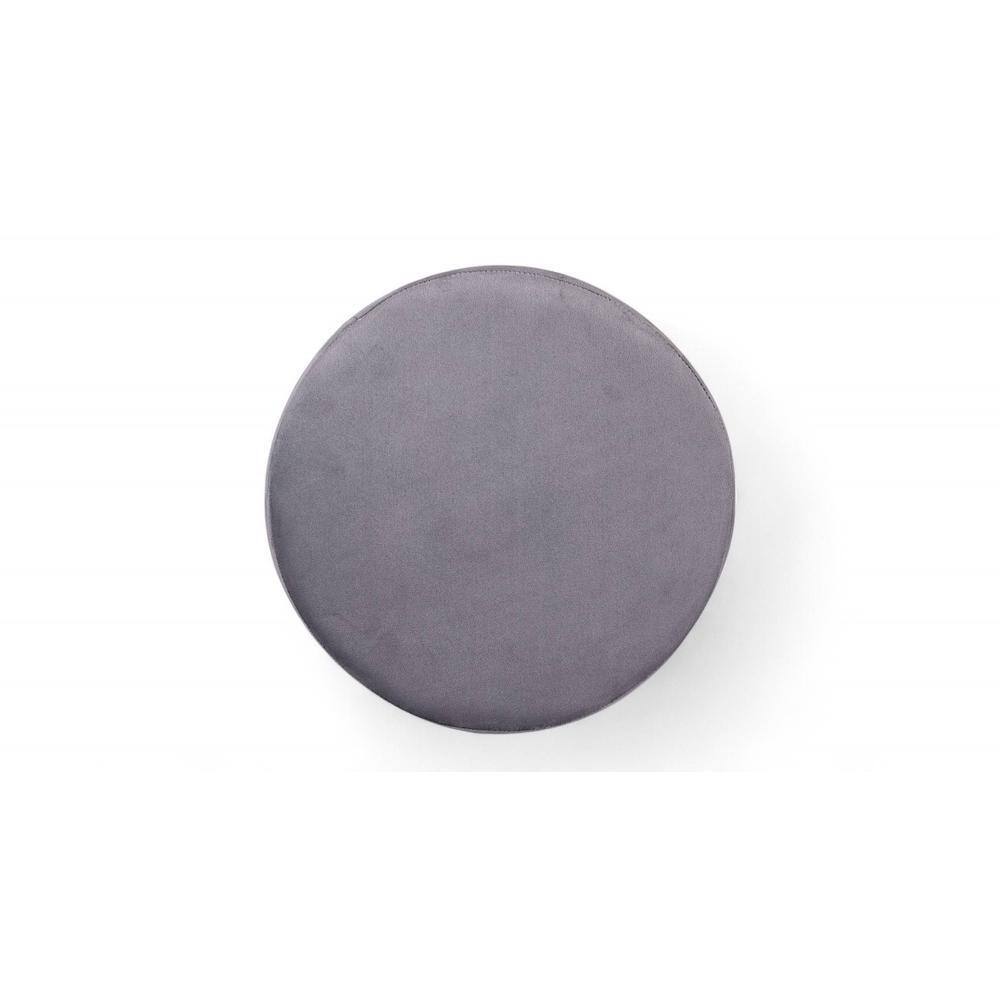 Roswell Sheesham Wood   Round Stool in Iron Grey Velvet Upholstery