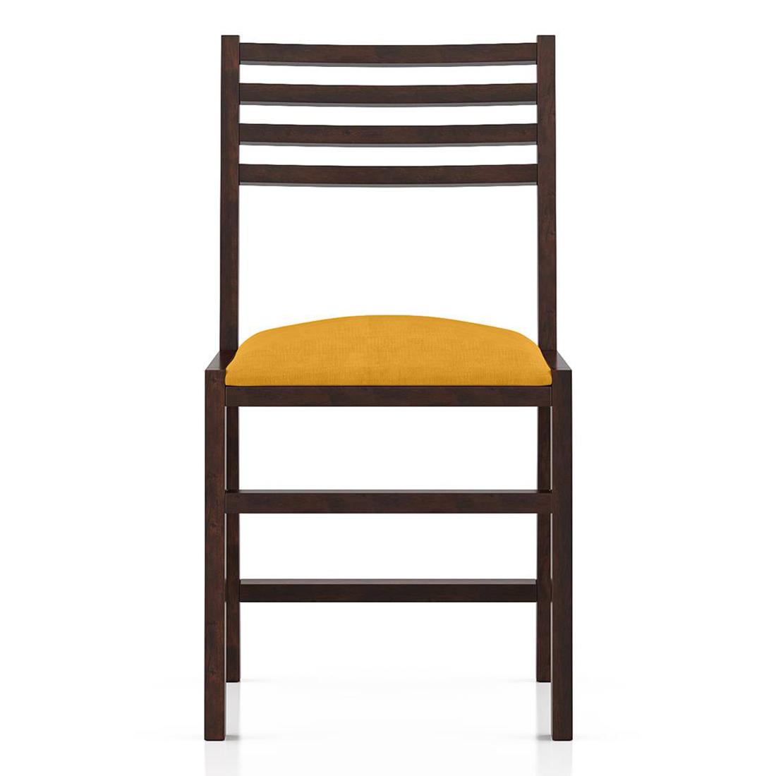Caprica Solid Wood Dining Chair Set Of 2 In Mango Walnut Finish With Yellow Fabric Colour