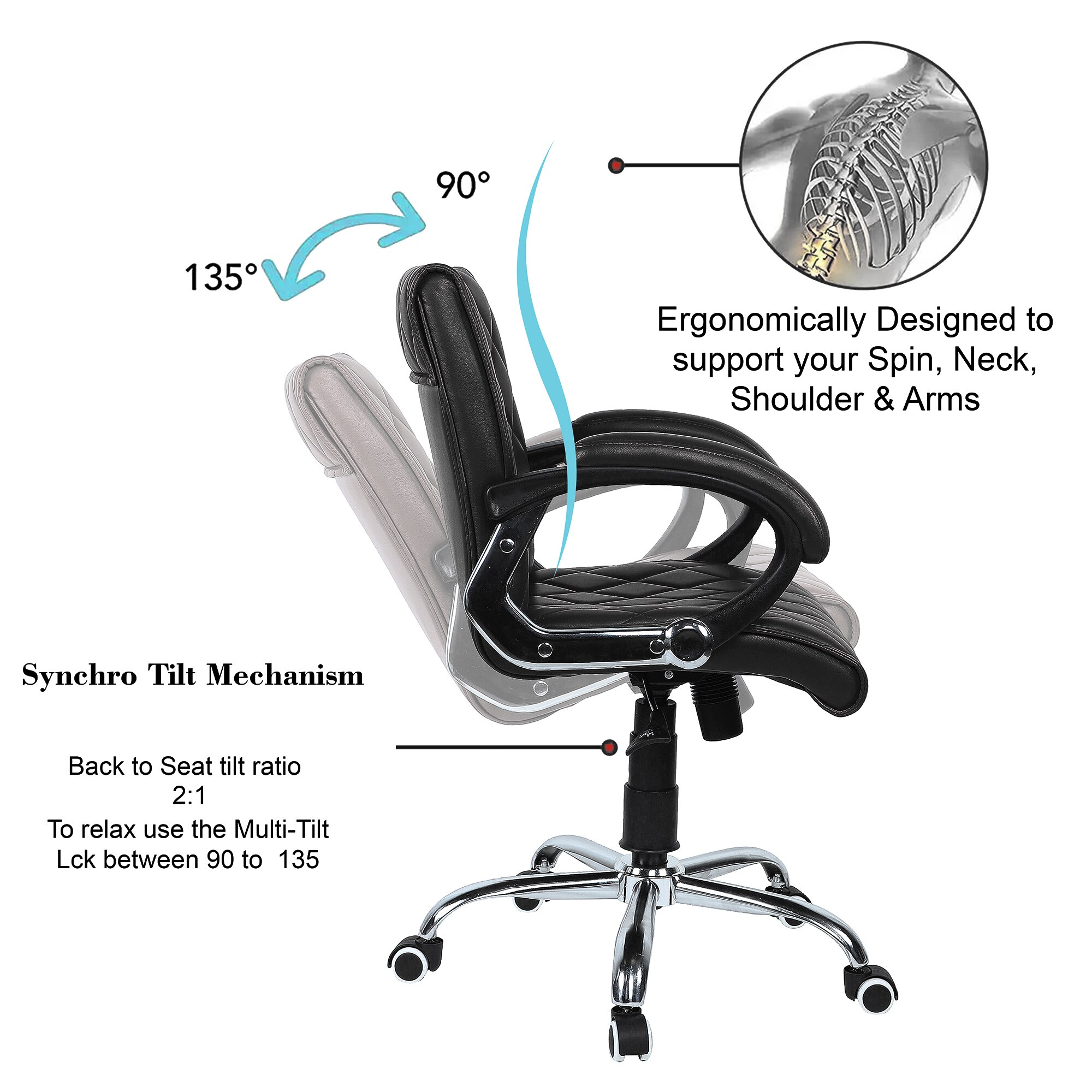 Vooilea Mid Back Executive Chair in Black Colour
