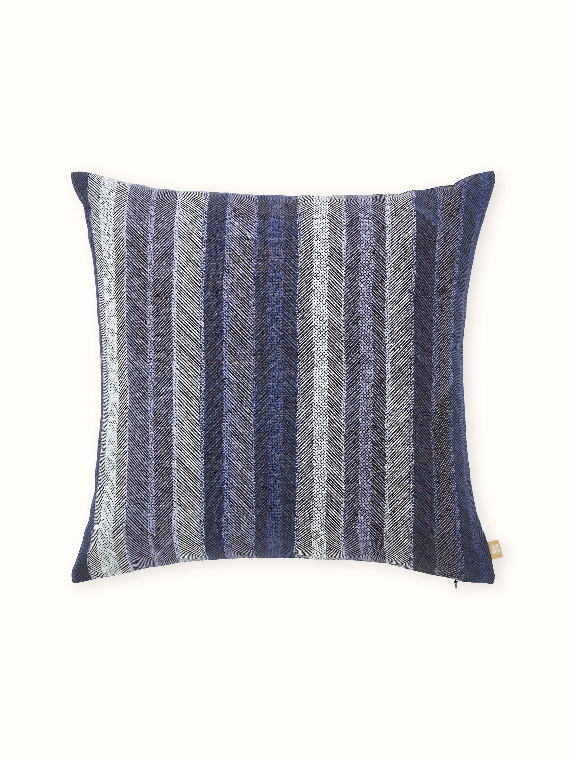 Parvat Indigo Stripe Linen Cotton Sanganeri Block Printed Cushion Cover