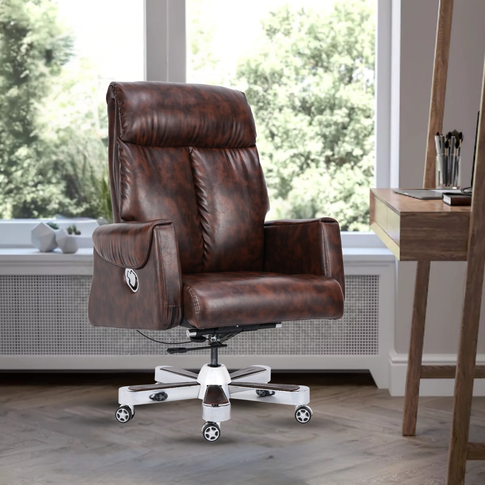 Endeavour High Back Leatherette Office Chair In Brown Colour