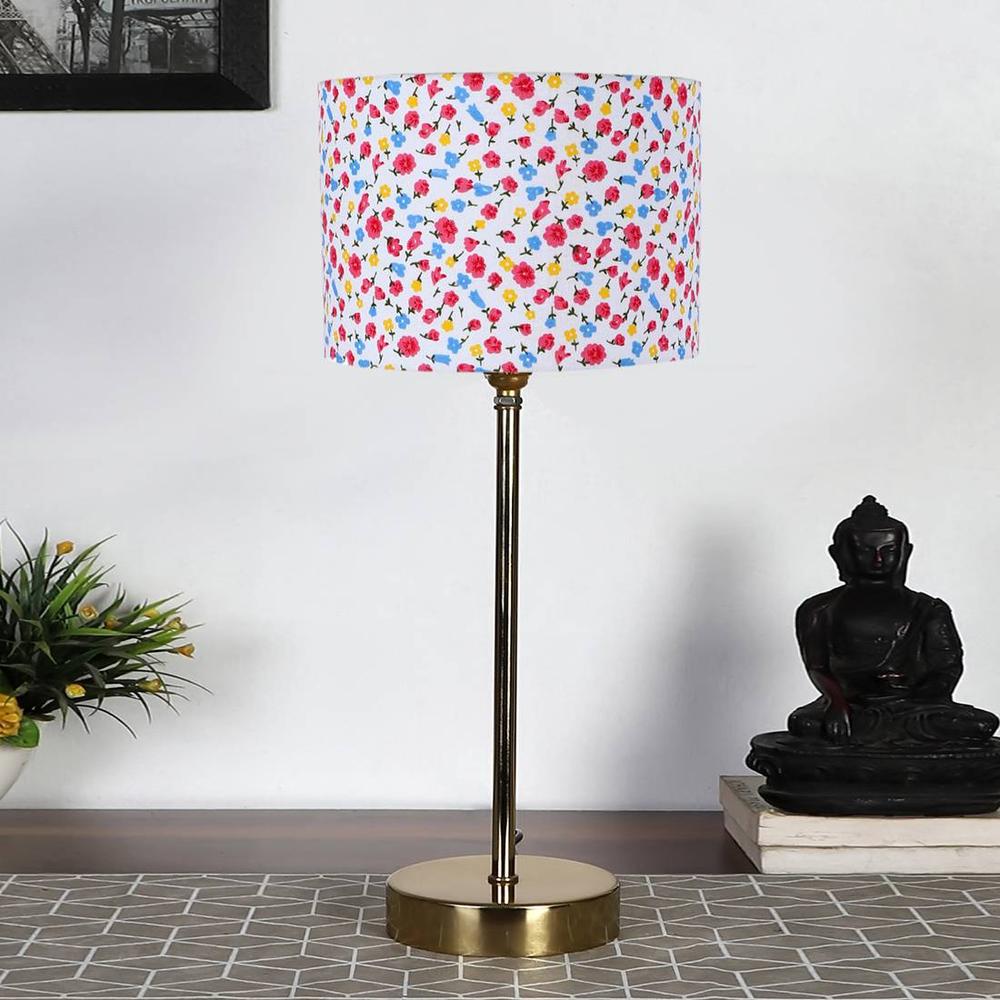 Multicolor cotton with Metal Gold Table Lamp - Devansh