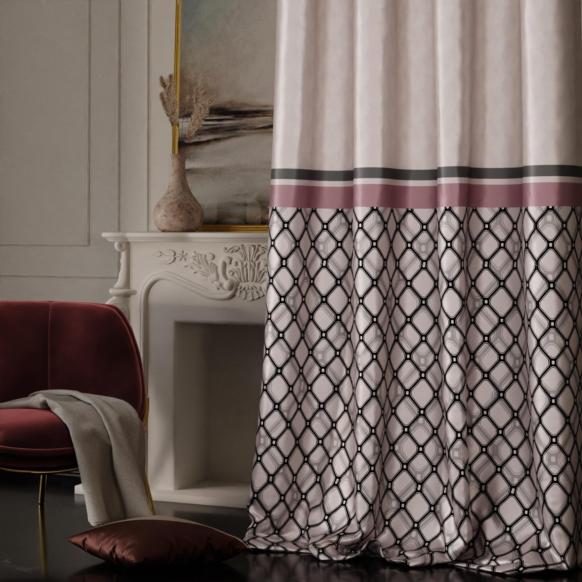 Stoa Paris Satin Curtain for Door, 70% Blackout Curtains, Sun Protection, Set of 1, Versailles - Noble Rose - Stoa Paris